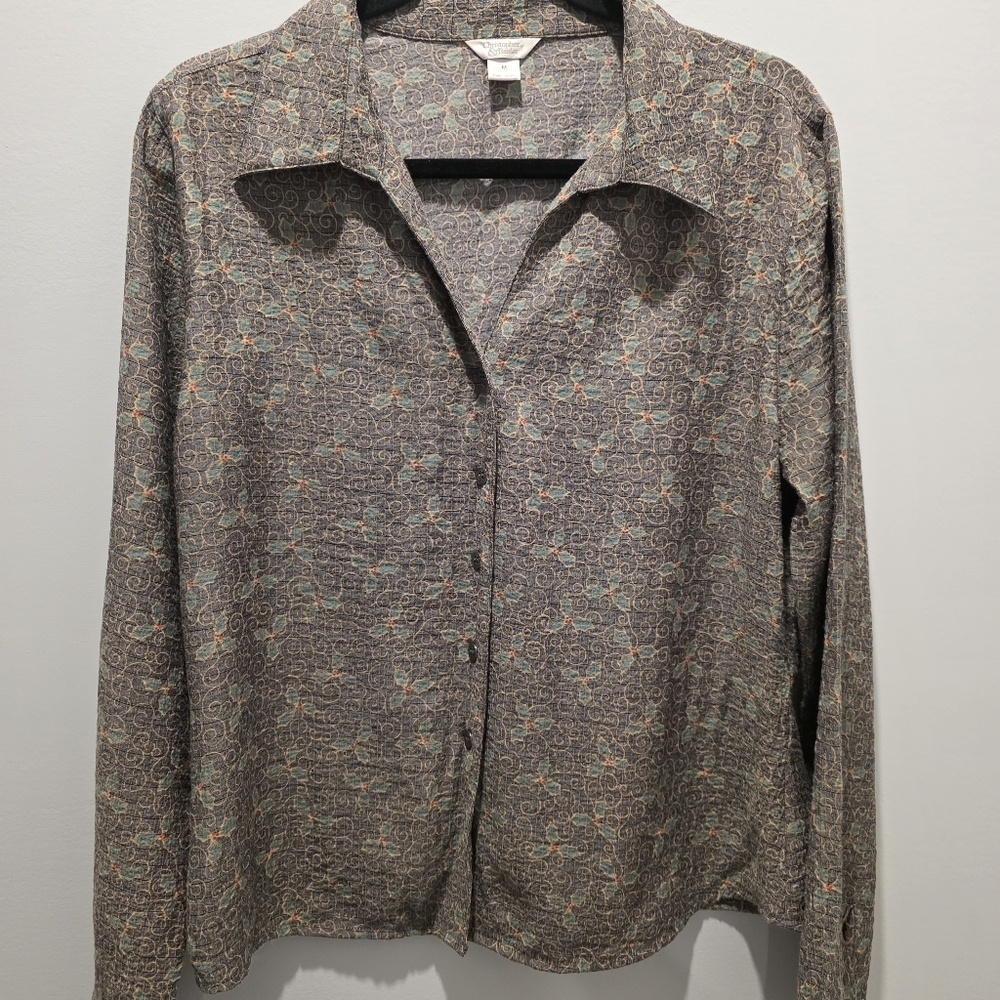 Christopher‎ & Banks Women's Patterned Long Sleeve Shirt - Missletoes/Christmas